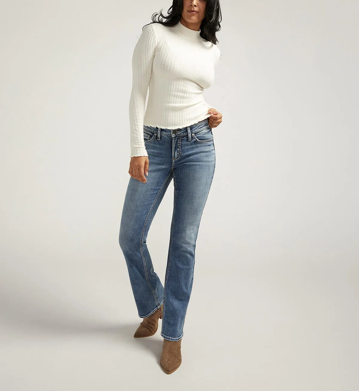 Silberne Elyse Mid Rise Schlanke Bootcut-Hose