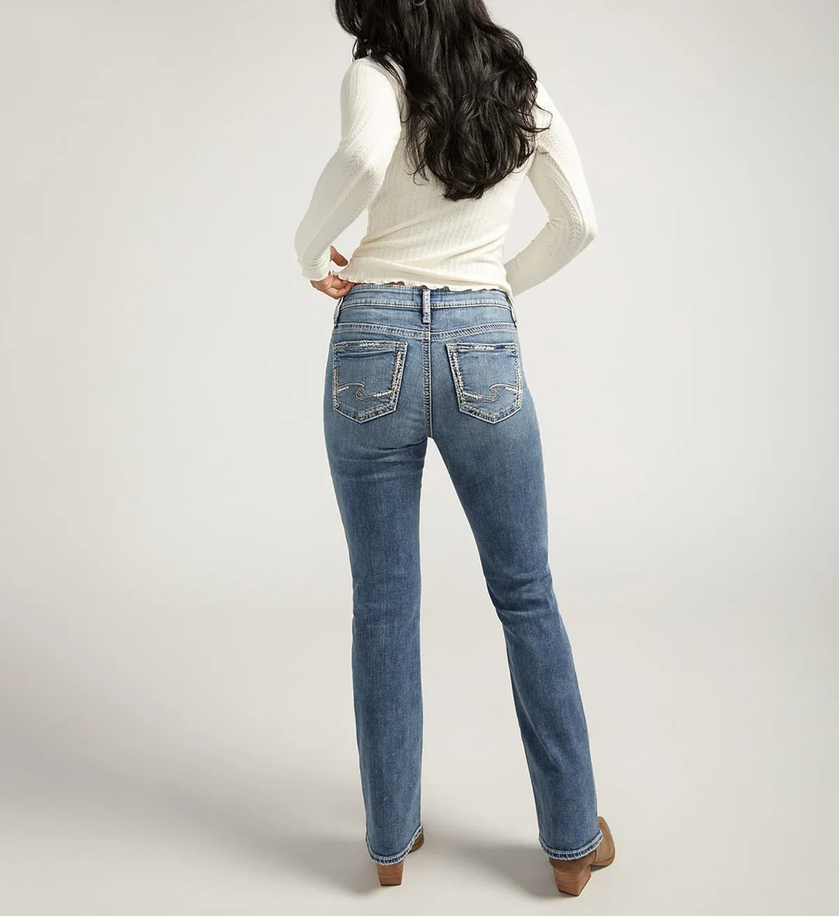 Silberne Elyse Mid Rise Schlanke Bootcut-Hose