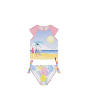Zweiteiliger Rashguard-Badeanzug Palmblatt Pastellprint Babykids_Deux-Par-Deux