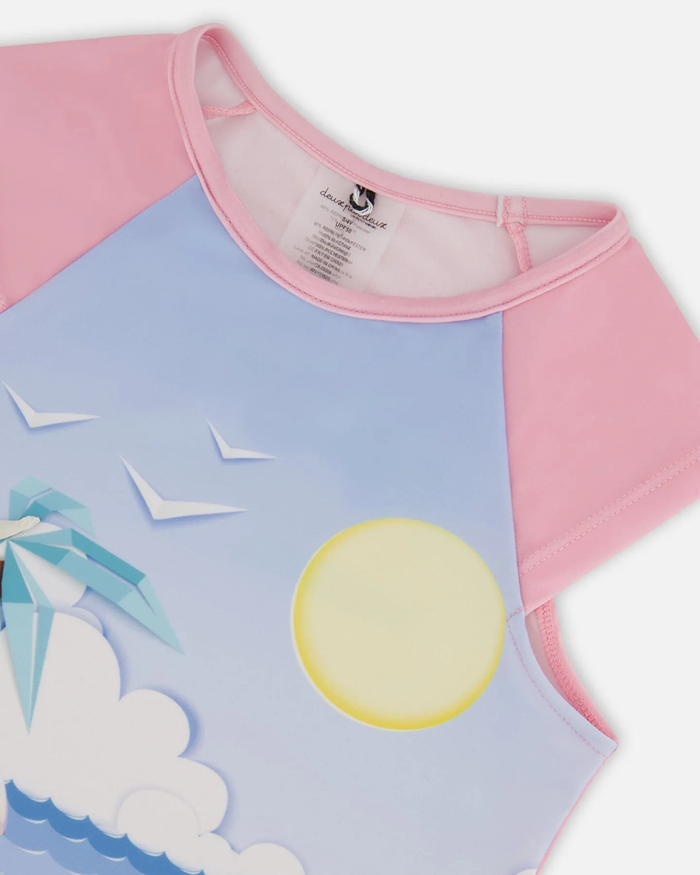 Zweiteiliger Rashguard-Badeanzug Palmblatt Pastellprint Babykids_Deux-Par-Deux