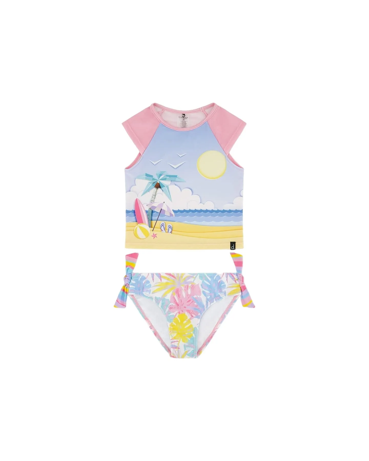 Zweiteiliger Rashguard-Badeanzug Palmblatt Pastellprint Babykids_Deux-Par-Deux