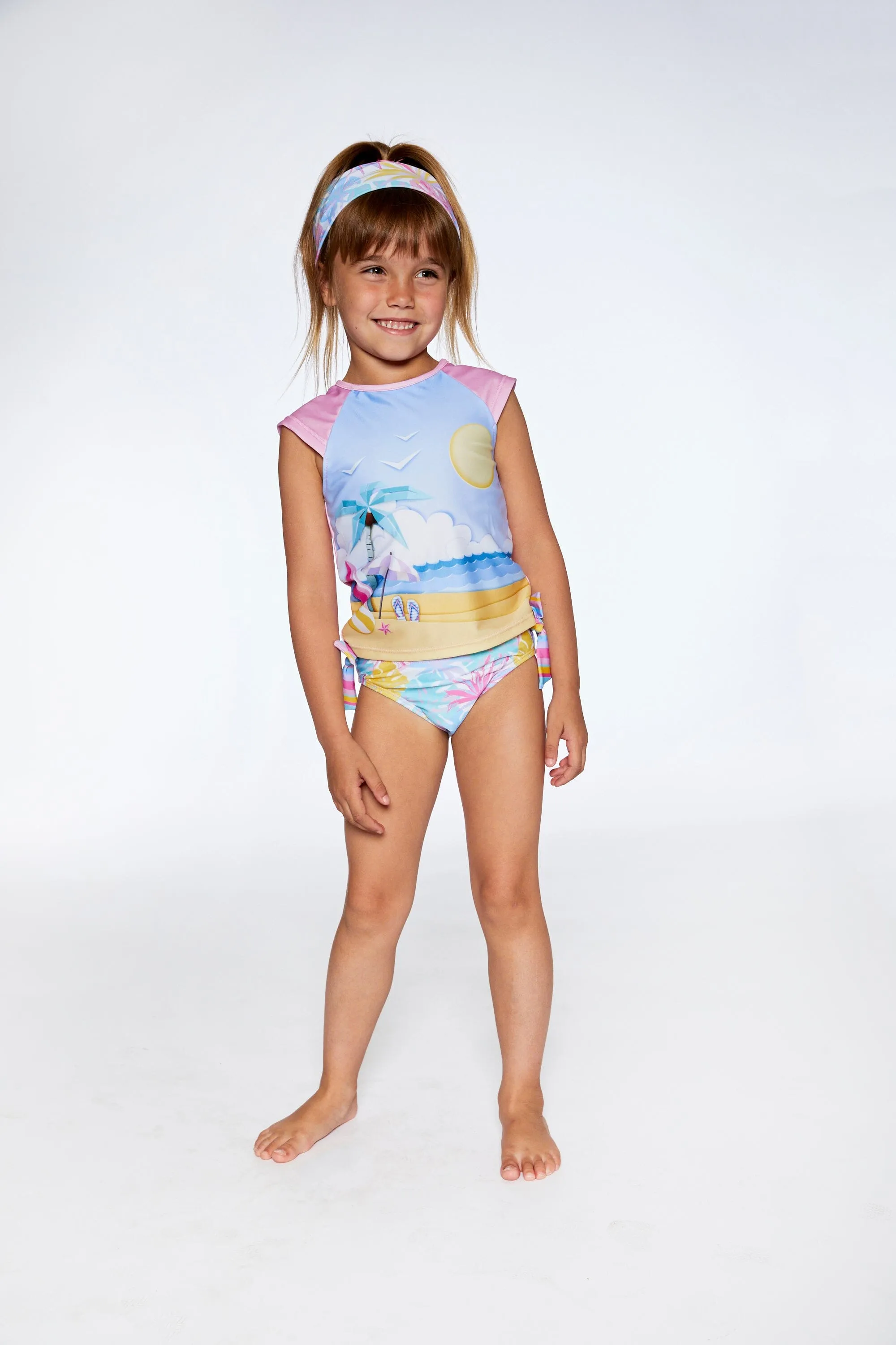 Zweiteiliger Rashguard-Badeanzug Palmblatt Pastellprint Babykids_Deux-Par-Deux