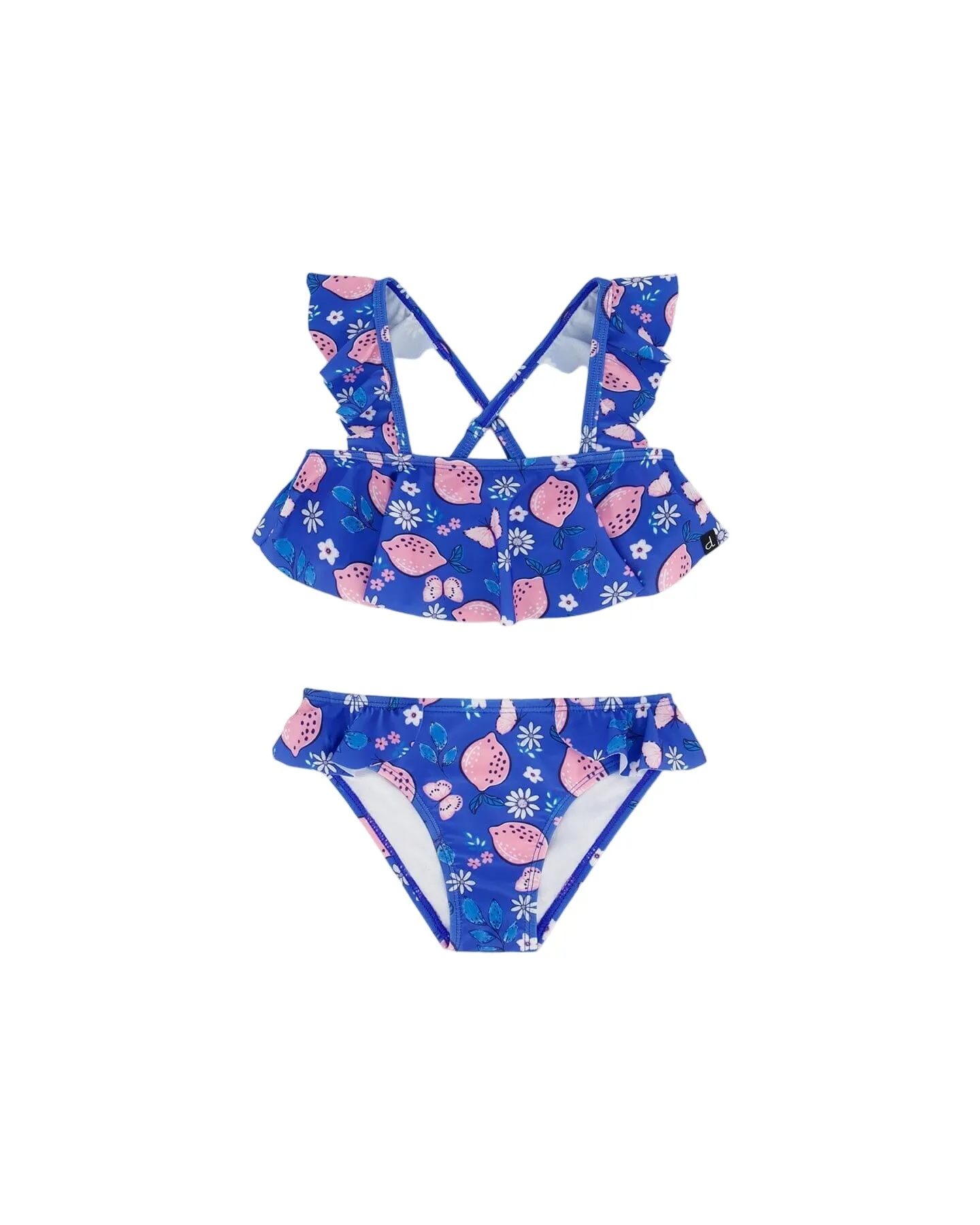 Zweiteiliger Badeanzug Royal Blau Gedruckt Rosa Zitrone Babykids_Deux-Par-Deux