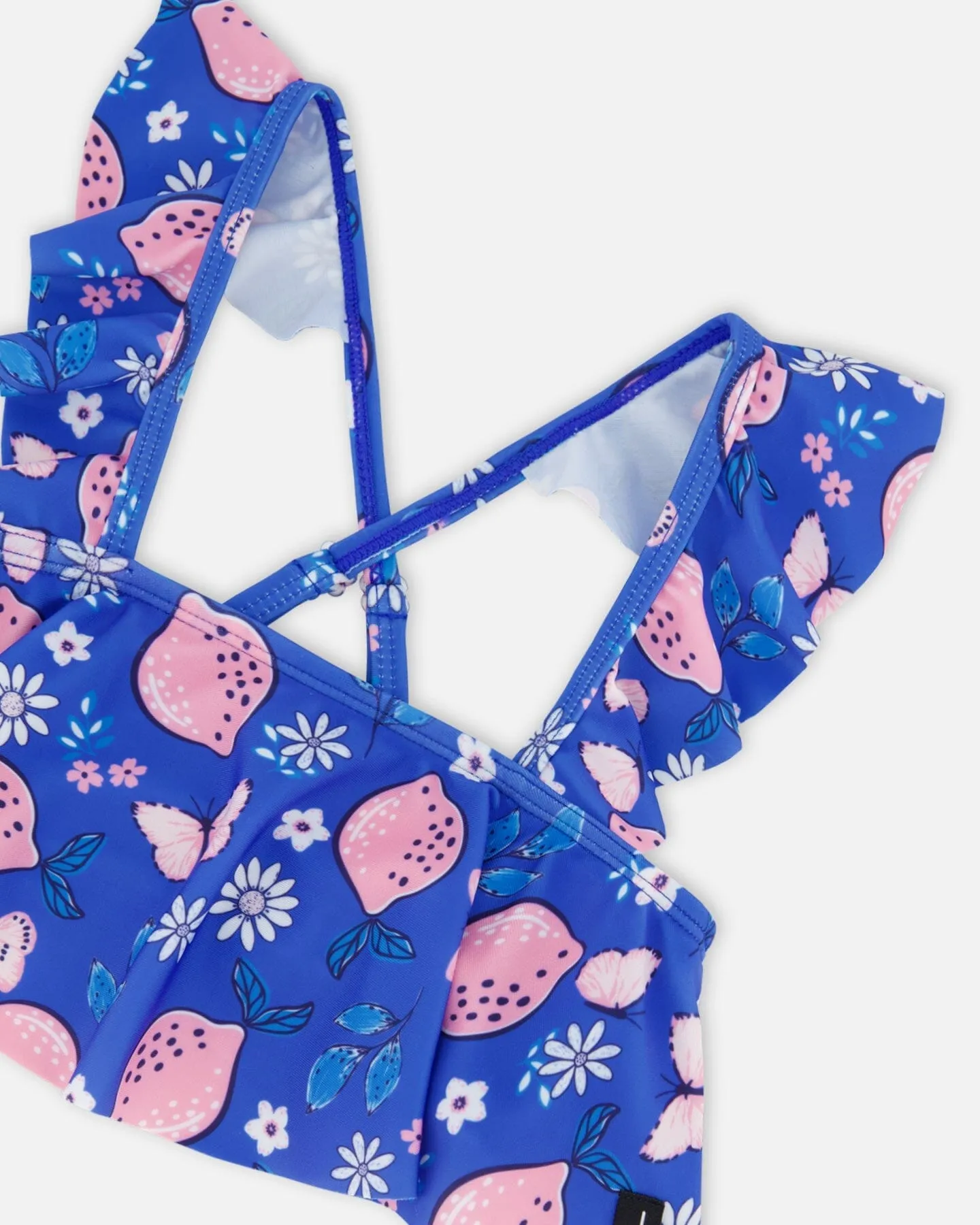 Zweiteiliger Badeanzug Royal Blau Gedruckt Rosa Zitrone Babykids_Deux-Par-Deux
