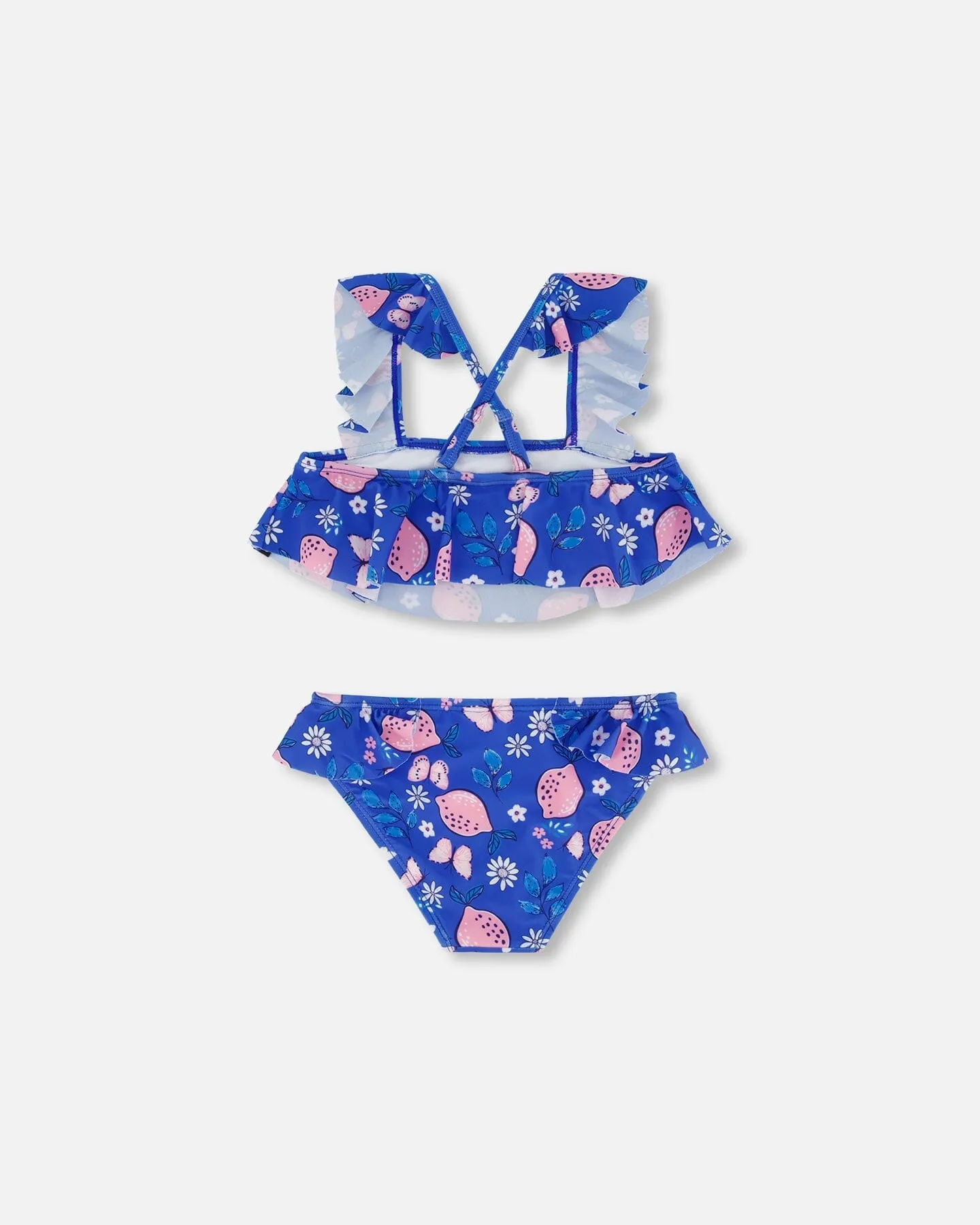 Zweiteiliger Badeanzug Royal Blau Gedruckt Rosa Zitrone Babykids_Deux-Par-Deux