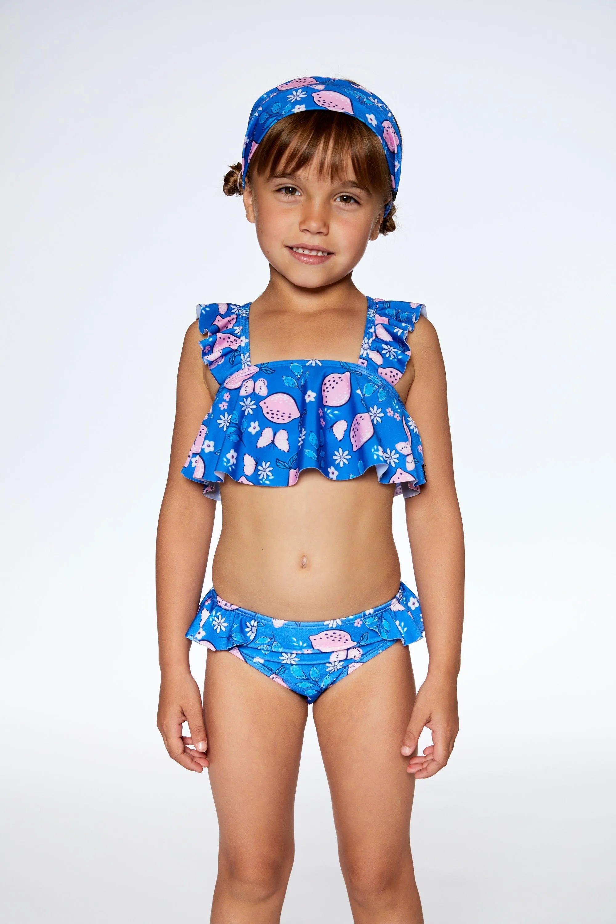 Zweiteiliger Badeanzug Royal Blau Gedruckt Rosa Zitrone Babykids_Deux-Par-Deux