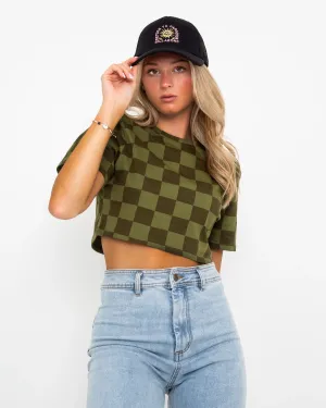 Vans Clothing Checker Crop II T-Shirt in Olivgrün