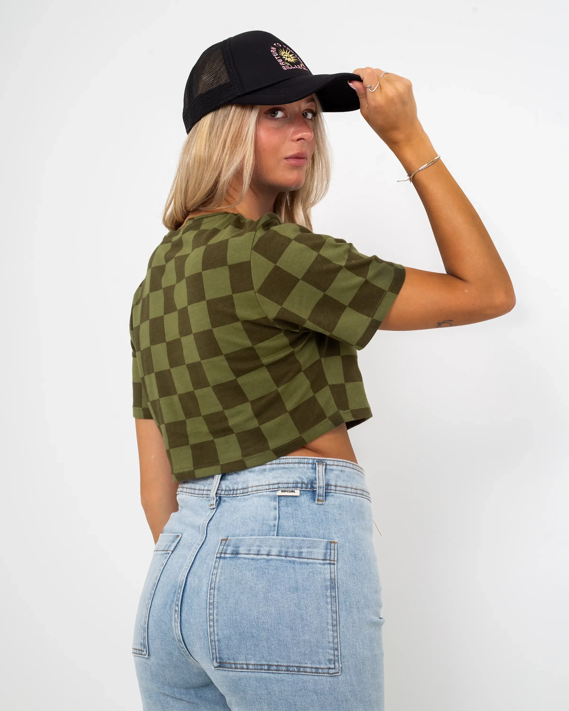 Vans Clothing Checker Crop II T-Shirt in Olivgrün