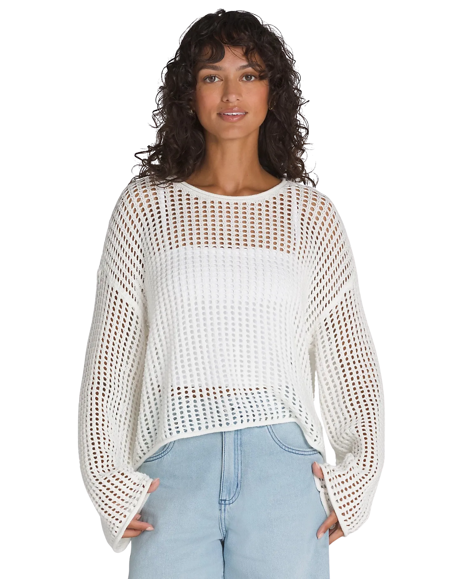 Vans Clothing Mila Open Knit Crop Top in Marshmallow