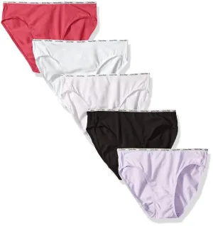 Damen 5er-Pack Baumwoll-Stretch-Logo-Bikini-Slip in Schwarz/Weiß/Pfingstrose/Zart/Küste