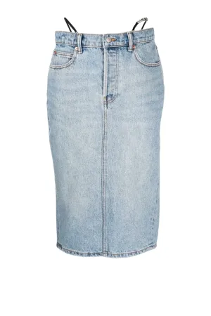Damen Alexander Wang Alexander Wang Diamante Bikini-Träger Denim-Midi-Rock - Vintage Verblasstes Indigo