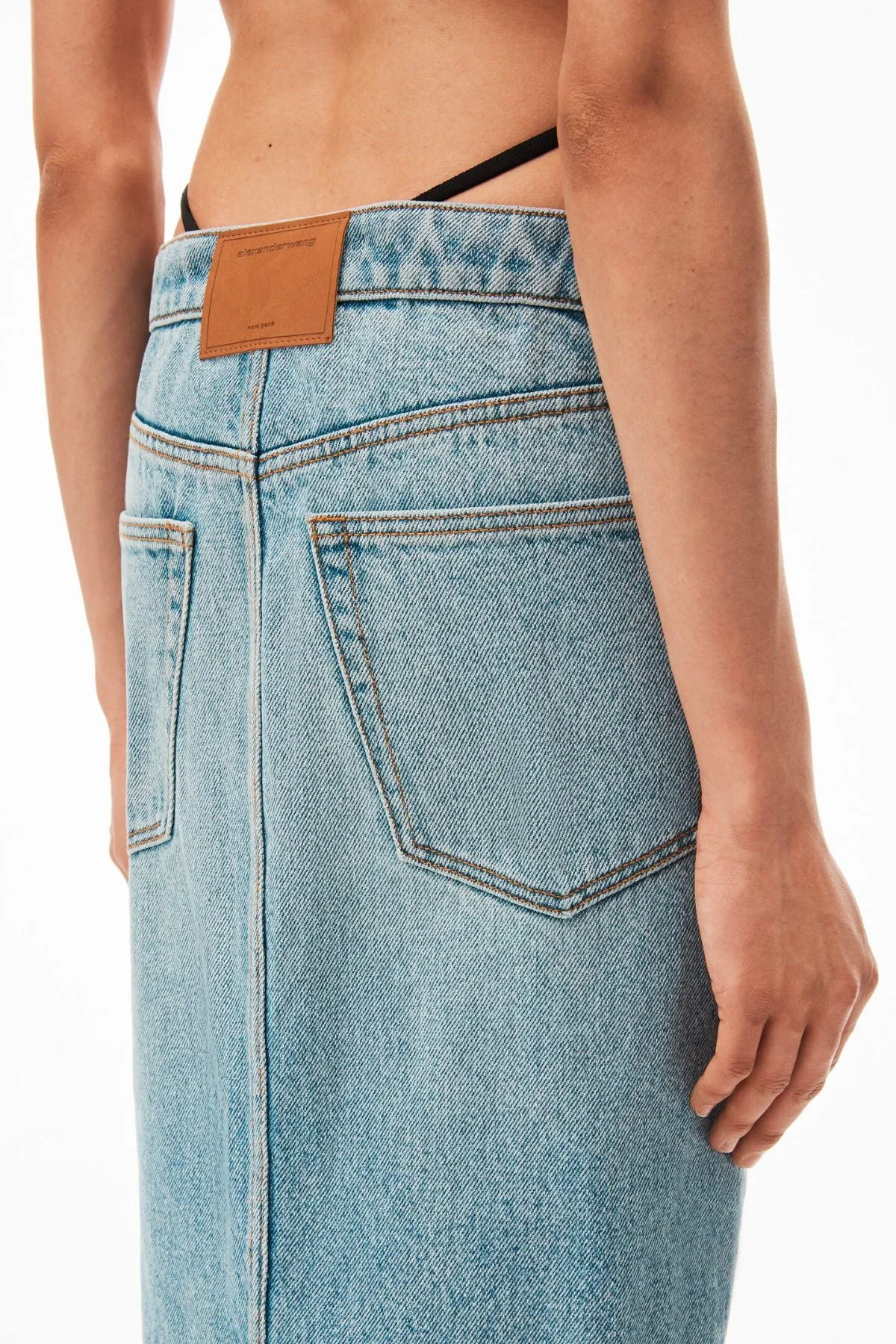 Damen Alexander Wang Alexander Wang Diamante Bikini-Träger Denim-Midi-Rock - Vintage Verblasstes Indigo