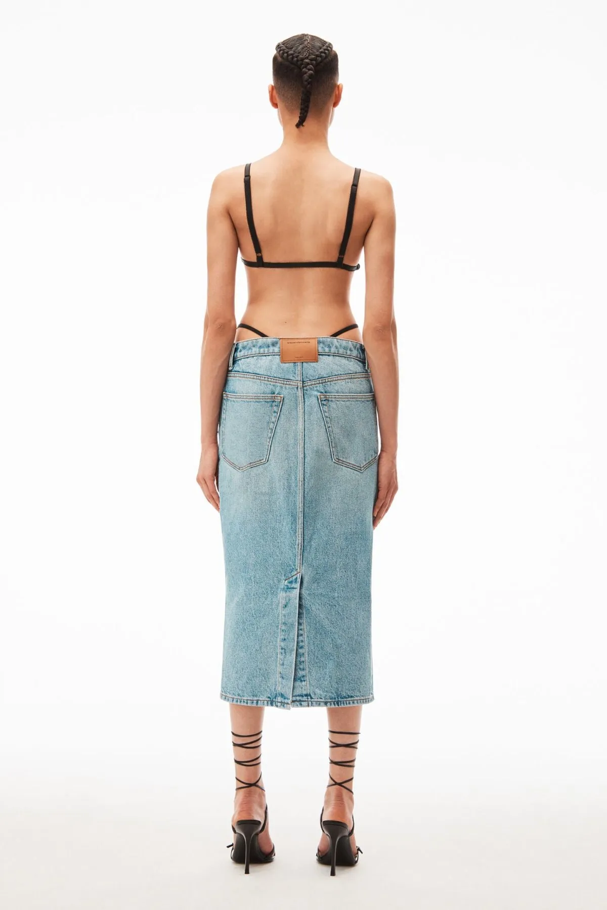 Damen Alexander Wang Alexander Wang Diamante Bikini-Träger Denim-Midi-Rock - Vintage Verblasstes Indigo