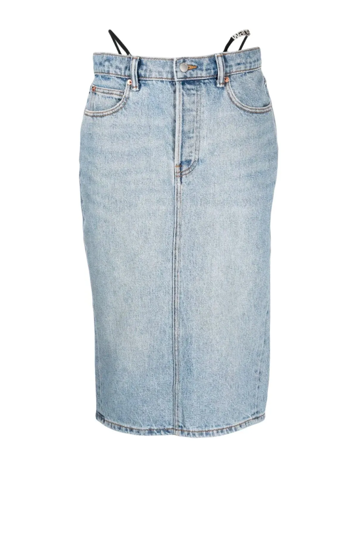 Damen Alexander Wang Alexander Wang Diamante Bikini-Träger Denim-Midi-Rock - Vintage Verblasstes Indigo