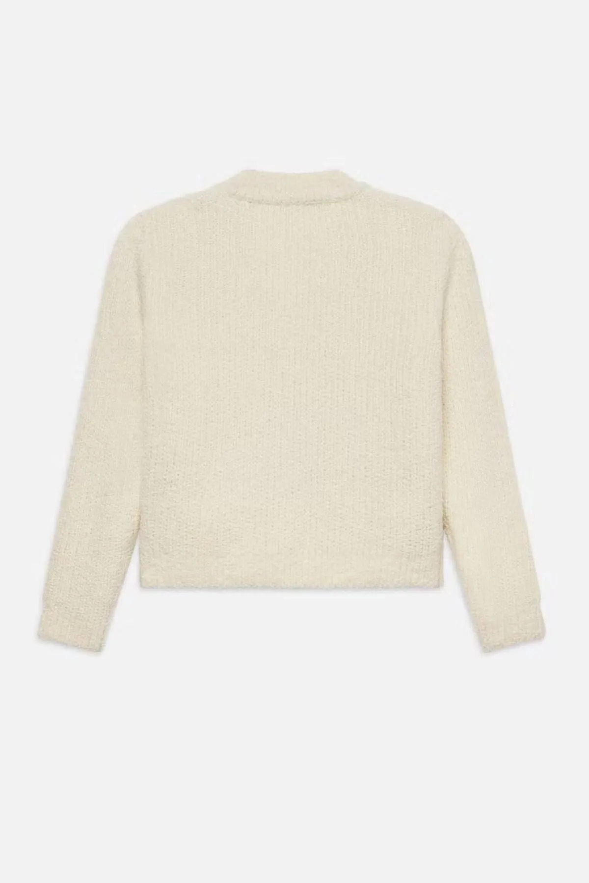 Damen Cardigan mit Denim-Optik und Doppeltasche – Cropped – Creme
