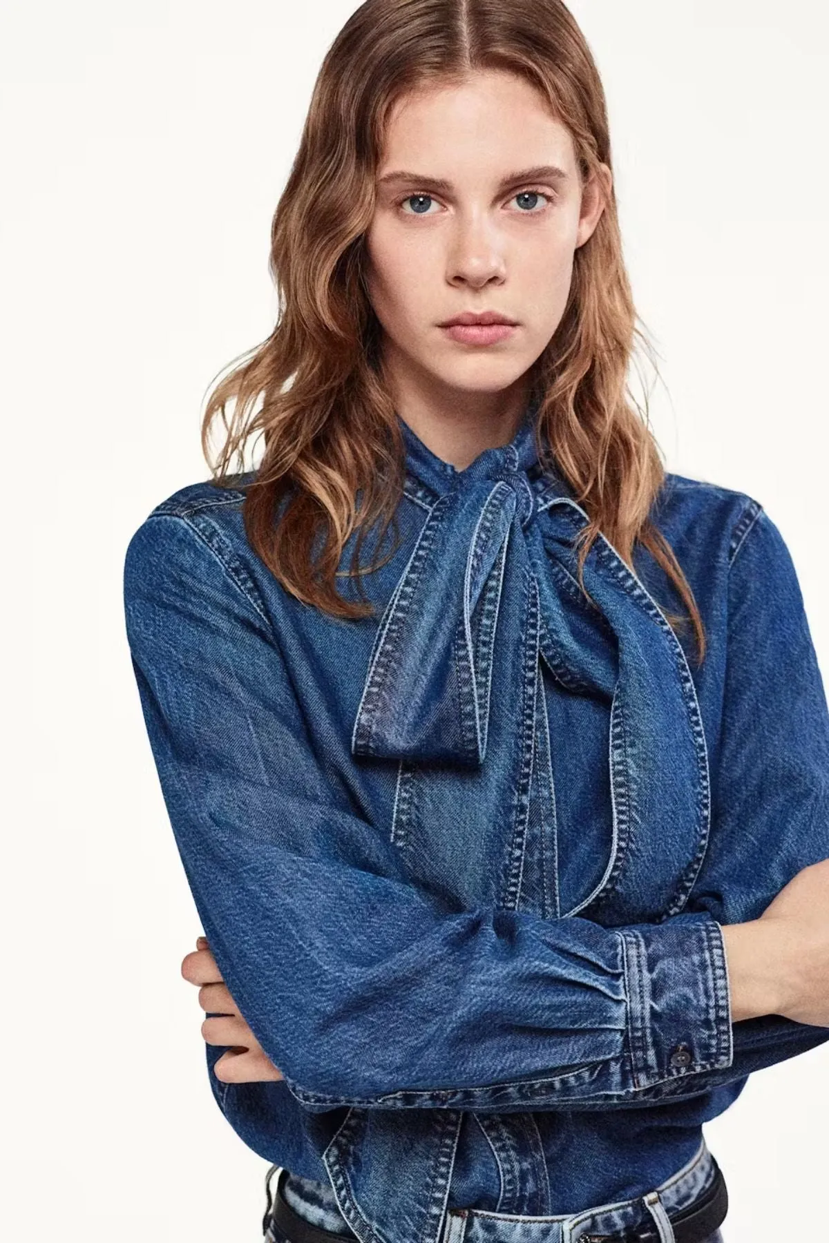 Damenrahmen Denim Rahmen Denim Die Sekretärinnenbluse - Babydoll