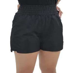 Damen High Waist Nylon Shorts, Schwarz