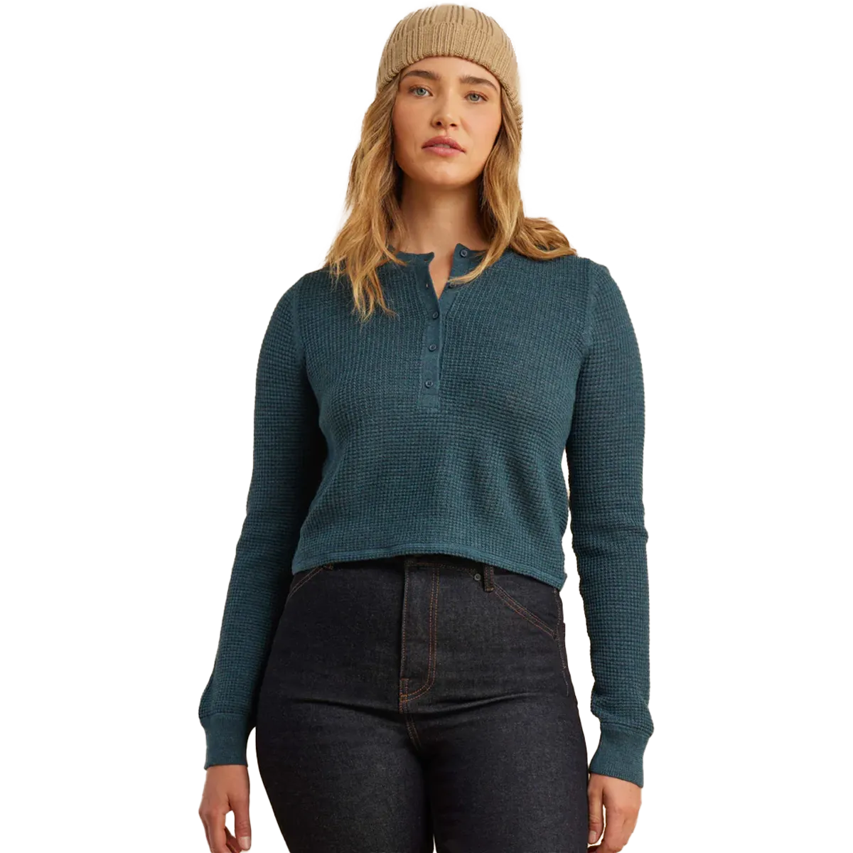 Damen Thermo Henley Langarmhemd mit Vintage-Optik